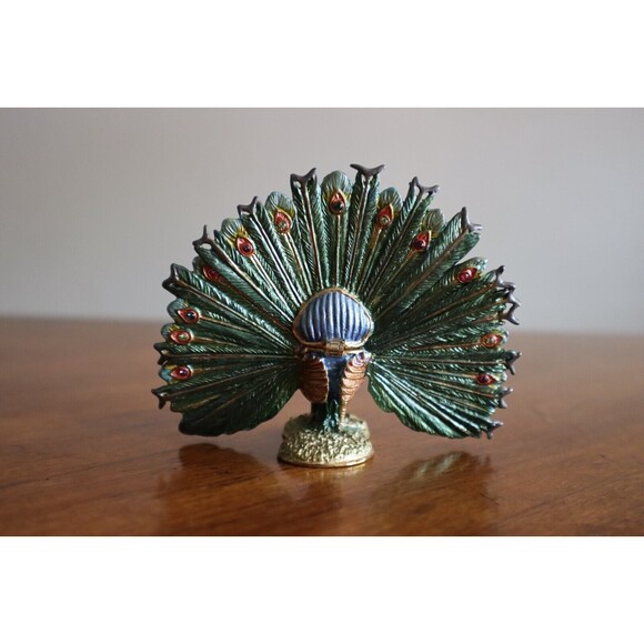 Vintage Rucinni Swarovski Crystal Accented Peacock Hinged Trinket Box SIGNED - Picture 4 of 12